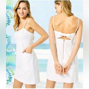 Lilly Pulitzer Shelli Resort White Large Petal Eyelet Shift Tie Back Dress Sz 14